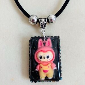 Handmade Kawaii “Labubu” Bunny Necklace with Black Velvet Chain - 16 Inches